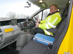 Inside the driver's cab of an AA Breakdown van