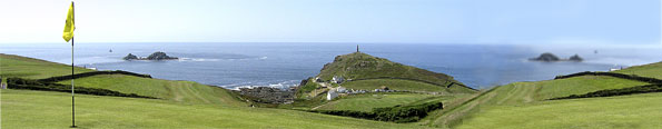 A golf course with a sea view