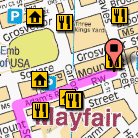 Sample route planner map view with hotel and restaurants