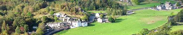 Aerial view of British countryside with hotels and B&Bs