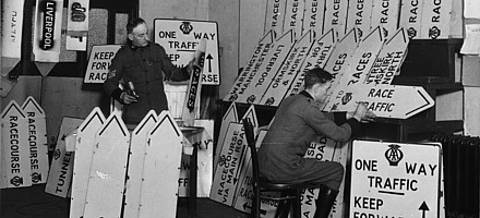 Preparing signs for racing at Aintree 