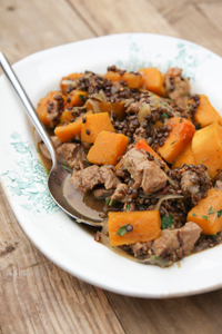 Pork with squash, lentils and sage