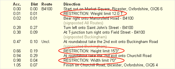 Sample truckers' route
