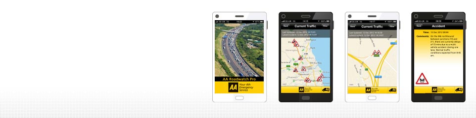 AA Roadwatch Pro app screenshots
