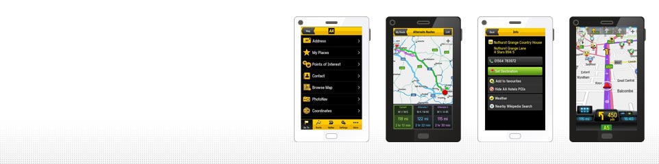 AA Sat Nav app screenshots