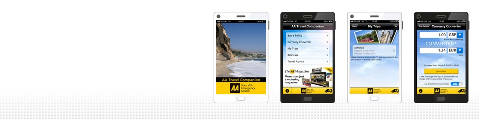 AA Travel Insurance app screenshots