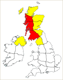 Risk of rainfall across Scotland and Northern Ireland