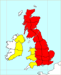 Risk of snow across Scotland, Wales, the Midlands and central-southern England
