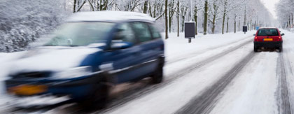 Cars driving in snow