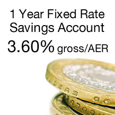 1 year fixed rate savings account 3.60% gross/AER