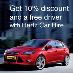 Get 10% discount and a free driver with Hertz Car Hire
