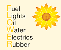 Fuel, Lights, Oil, Water, Electrics, and Rubber