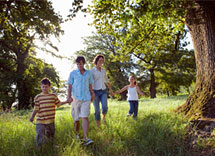 A family walking in the countryside