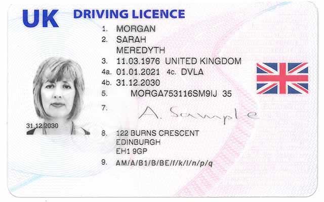 Front of UK driving licence