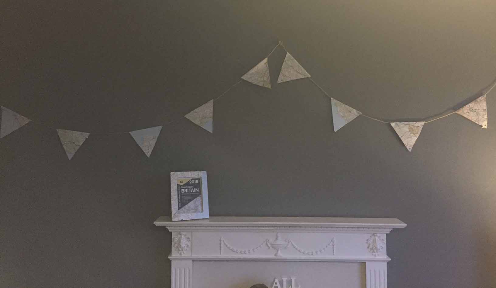 Bunting made from an atlas