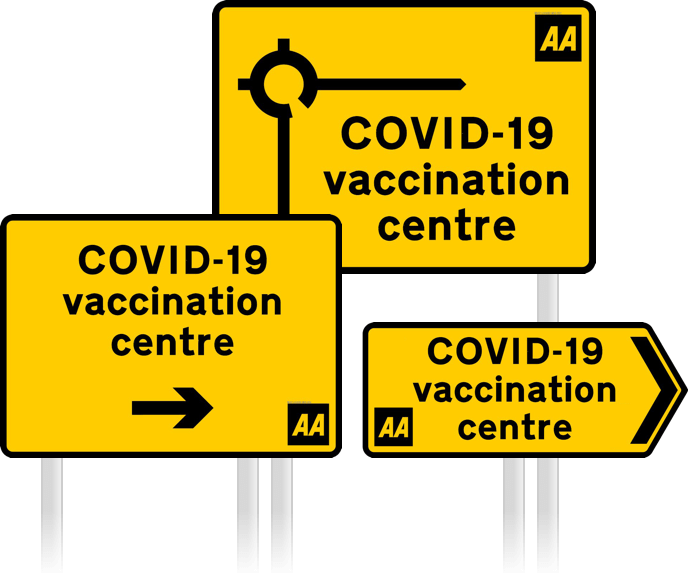 AA Signs for COVID-19 vaccination centres
