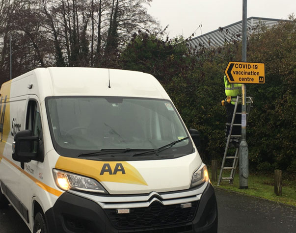 One of our AA Signs patrols putting up a COVID-19 sign