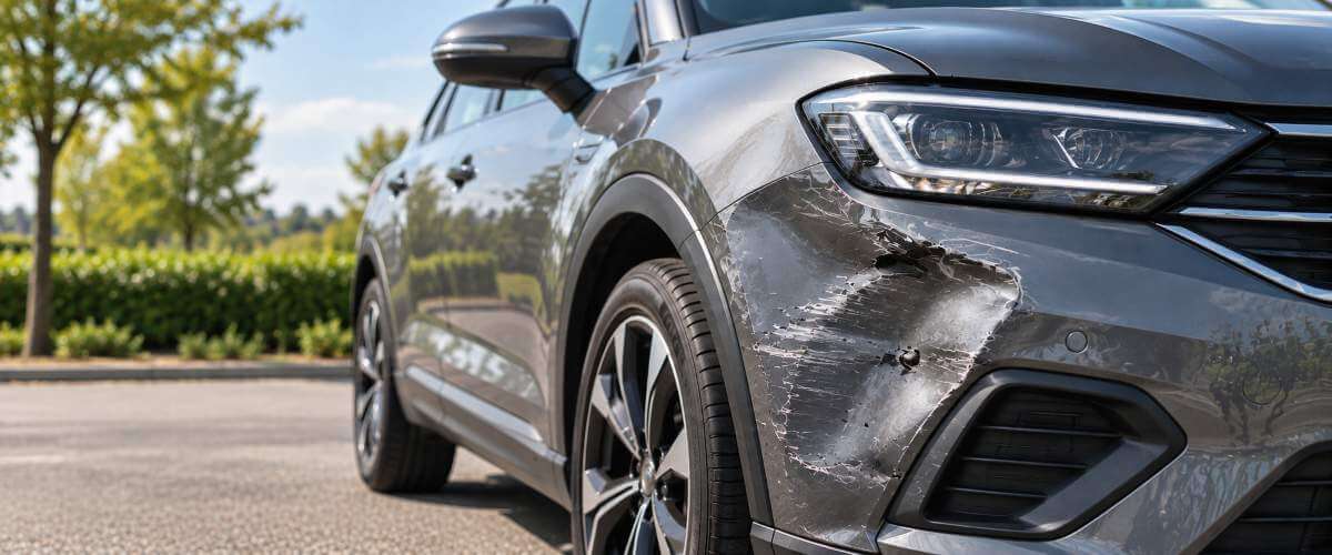 Damaged grey SUV