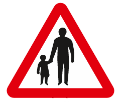Pedestrians in road triangle warning sign