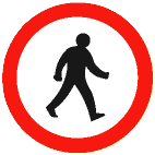 No pedestrians round warning sign