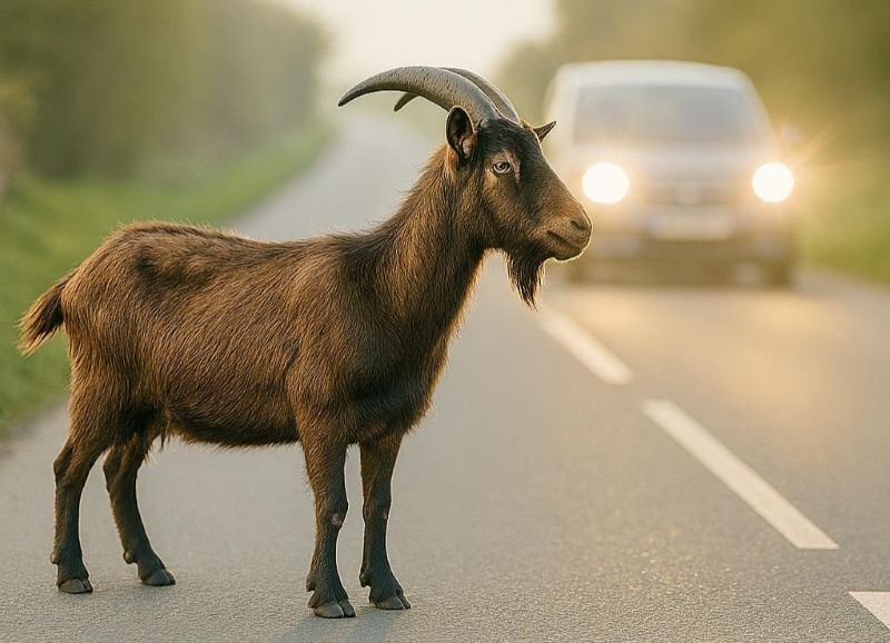 Cropped goat on road small