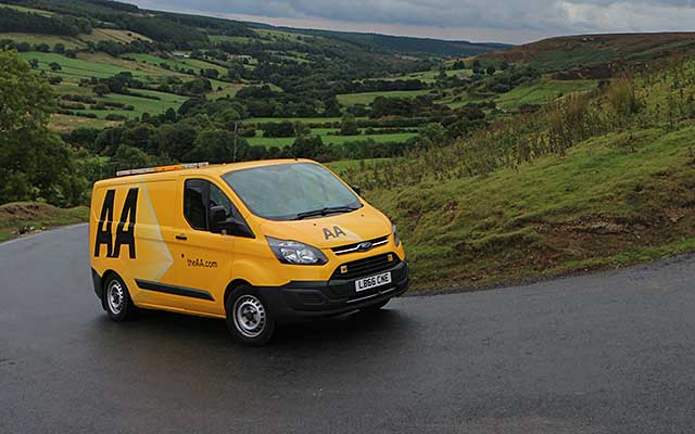 An AA breakdown van on a hill in Yorkshire