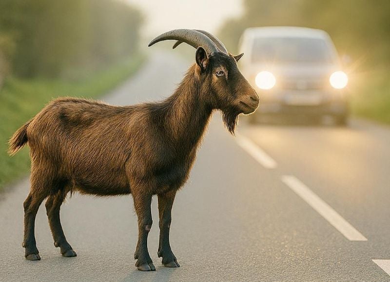 Cropped goat on road small