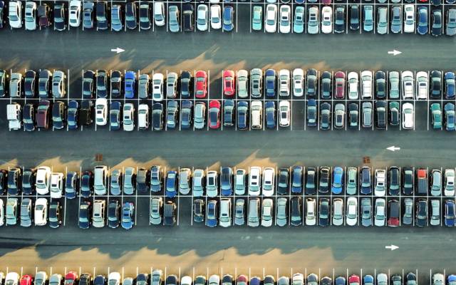 rows of parked cars