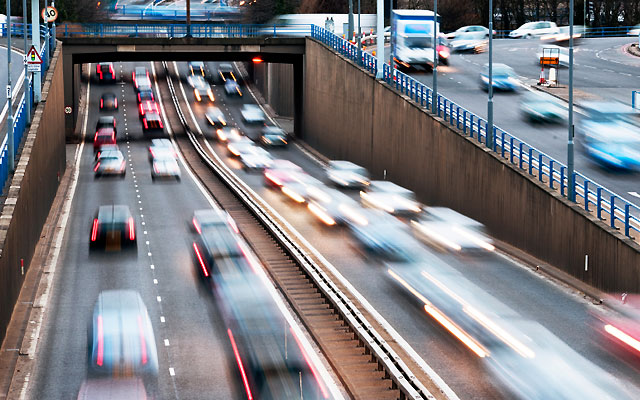 Busy city centre dual carriageway junction