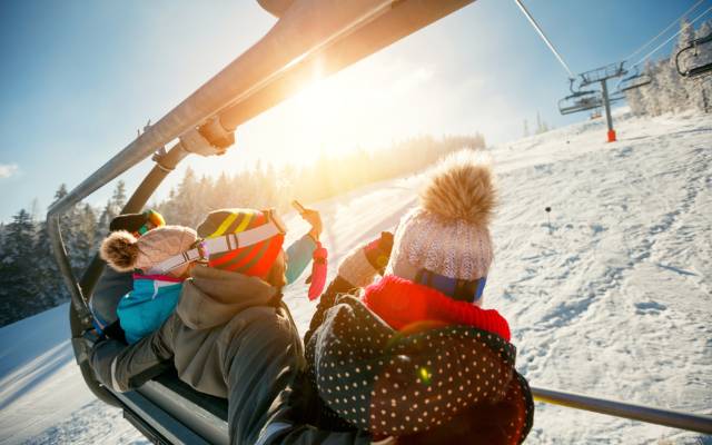 Friends on a ski lift