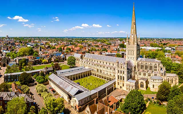 View over Norwich Cathedral and city in Norfolk