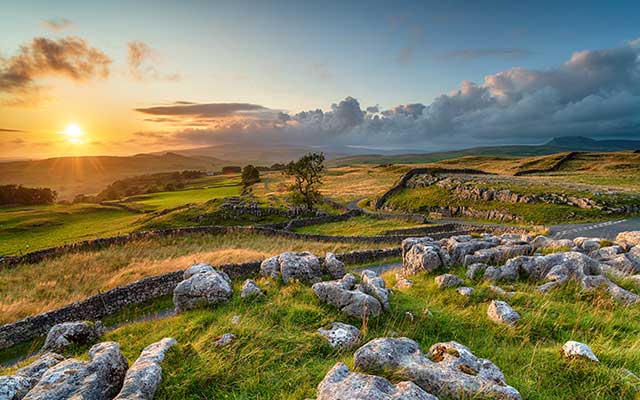 Sun setting over Yorkshire dales