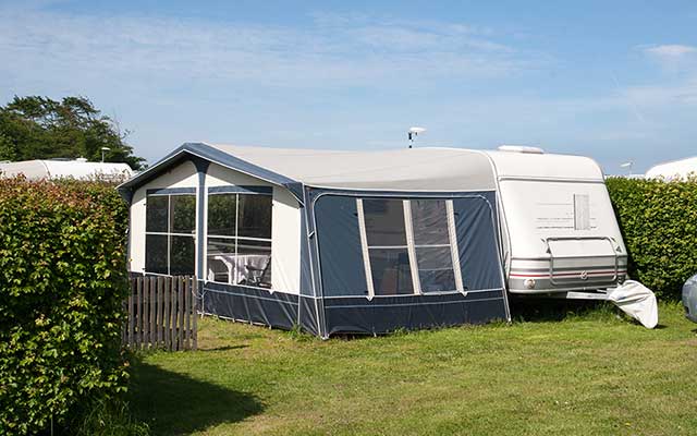 Full size awning attached to caravan