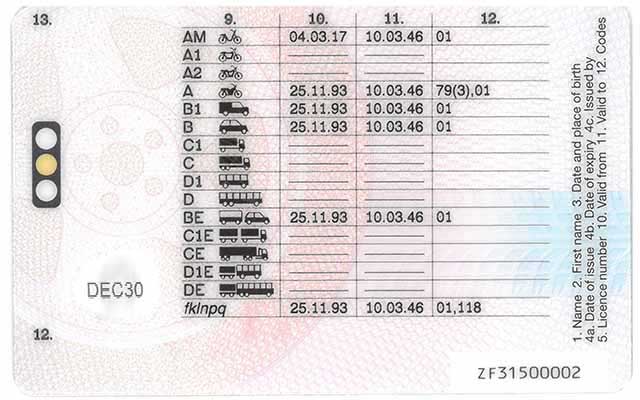 Back of UK driving licence