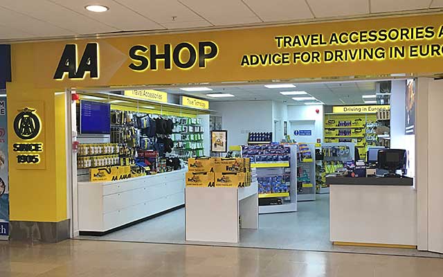 The AA travel shop at Eurotunnel le Shuttle near Folkestone