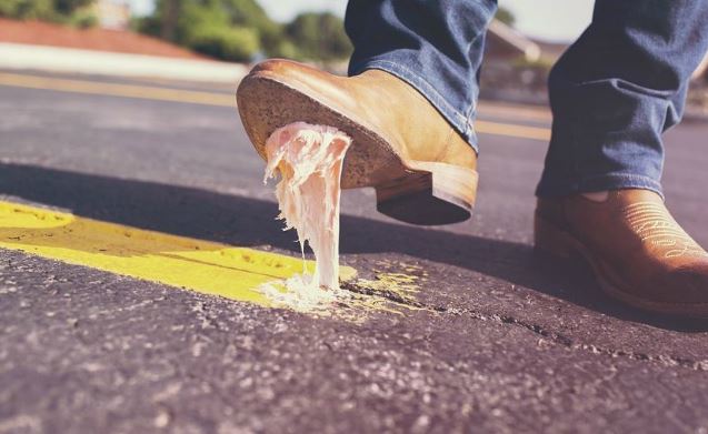 Chewing gum on shoe