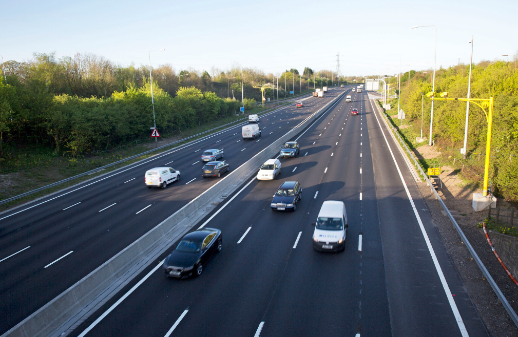 Late afternoon sun on the motorway